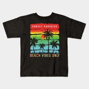 Vintage Retro Style Waves Sunset Paradise Beach Vibes Only Kids T-Shirt